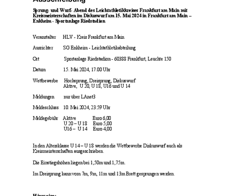 Ausschreibung Sprung- und Wurf- Abend 2024